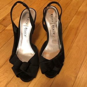 White House Black Market Black Slingback Peep-Toe Heels with Bow